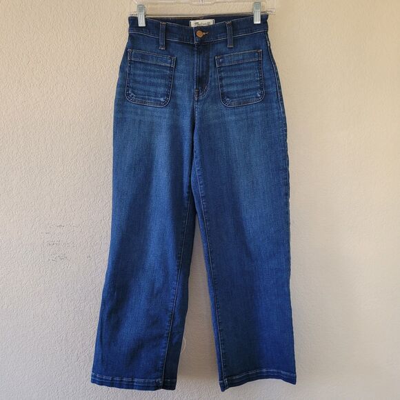 Madewell Emmett Wide-Leg Jean Patch Pocket Edition Size 26 p Blue Denim Stretchy - Picture 1 of 9
